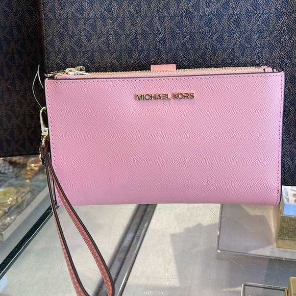 MICHAEL KORS LARGE DOUBLE ZIP WRISTLET WALLET PHONE CASE CLUTCH 
Primrose NWT - Picture 1 of 16
